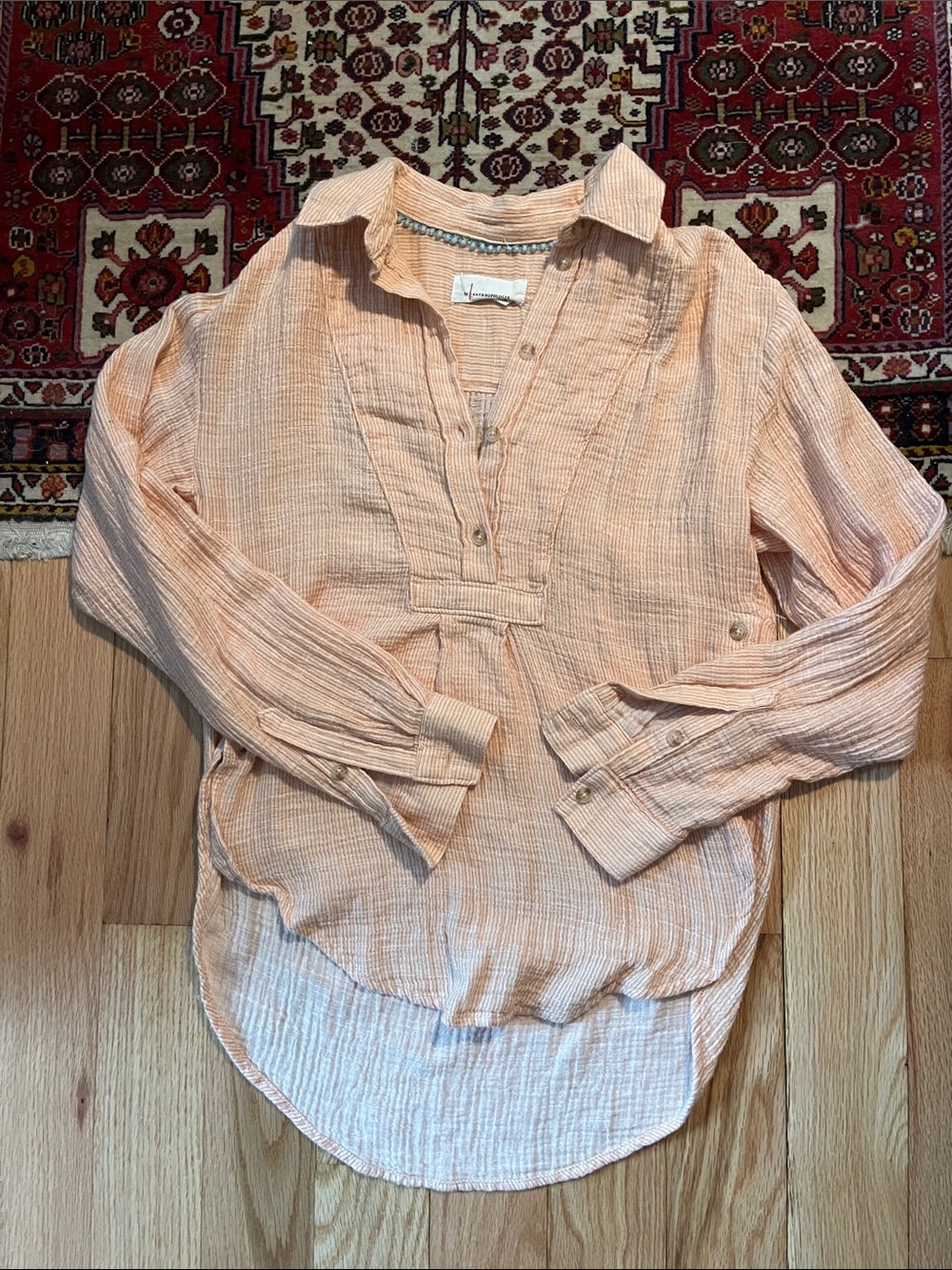 Anthropologie Light Peach Gauze Pullover Tunic Size XXS fits like XS/S